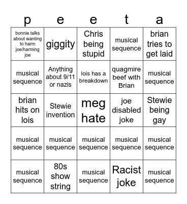Family Guy Bingo Card