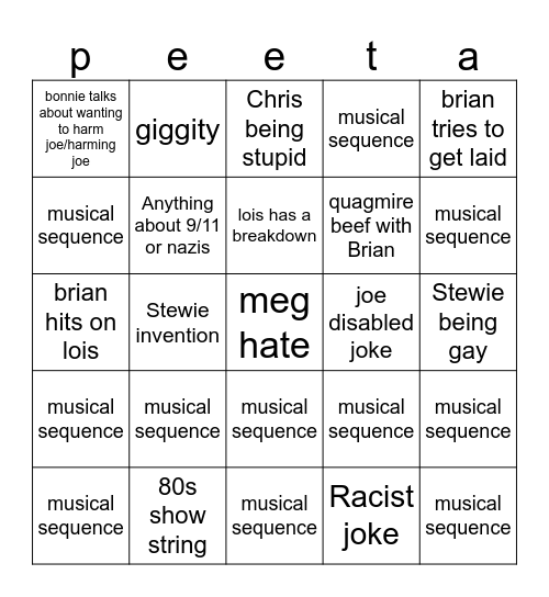 Family Guy Bingo Card