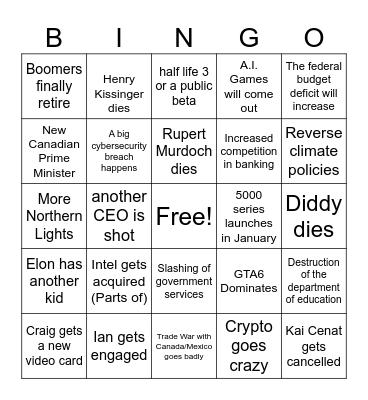 Craig 2025 Bingo Card