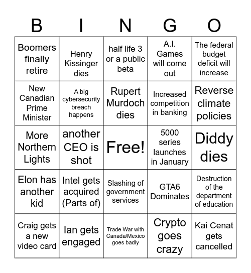 Craig 2025 Bingo Card