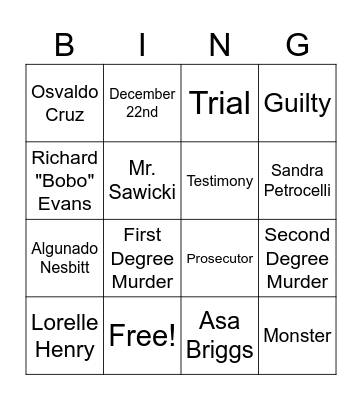 "Monster" Review Bingo Card
