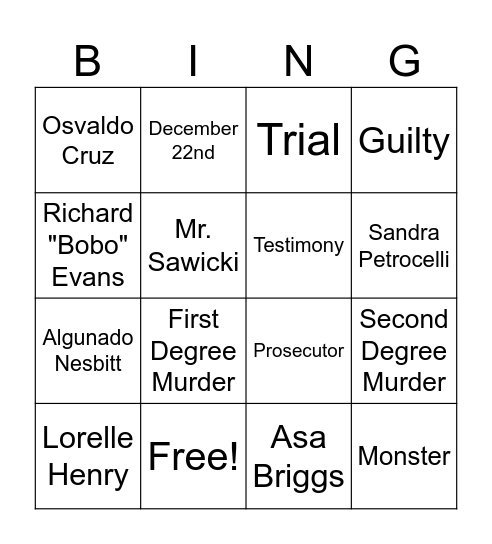 "Monster" Review Bingo Card