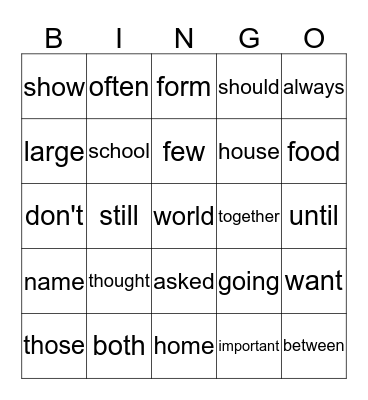 Sight Words Bingo-5th Grade Bingo Card