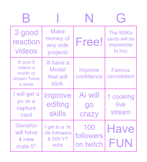 2025 goal & bingo Card