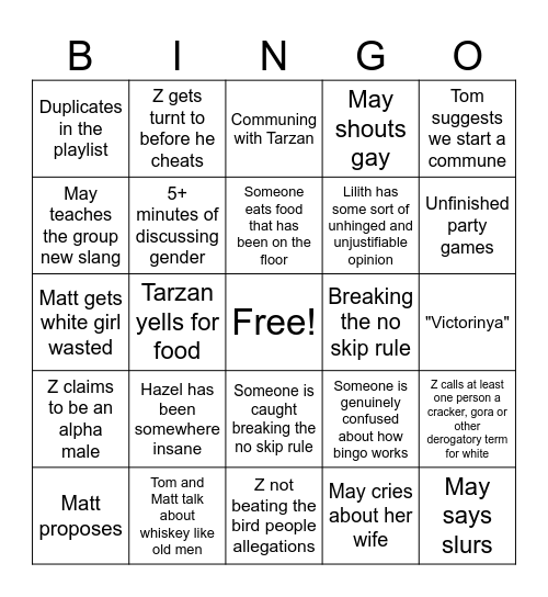 New Years Bingo Card