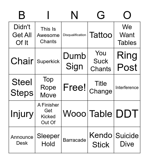 WWE PPV Bingo Card