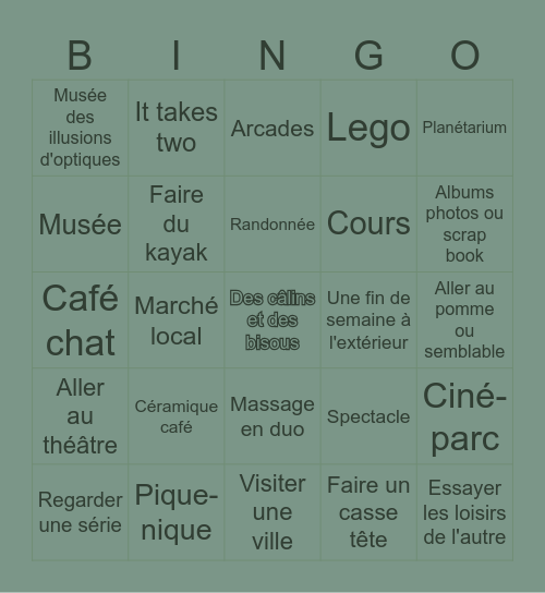 Idées dates Bingo Card