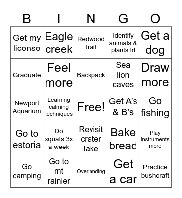 2025 resolutions Bingo Card