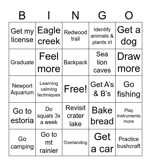 2025 resolutions Bingo Card