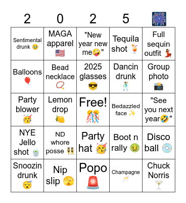 NYE Bingo! Bingo Card