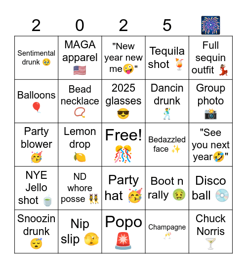 NYE Bingo! Bingo Card