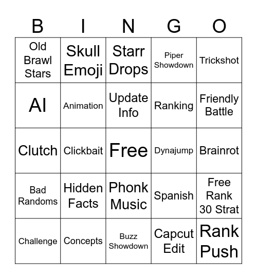 Brawl Stars YT Bingo Card