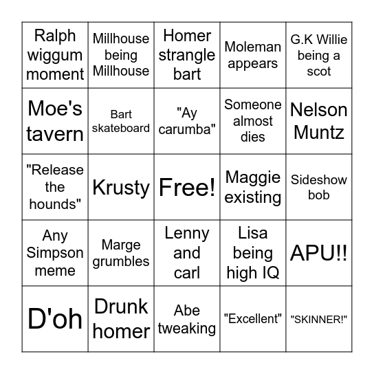 Simpson Bingo Card