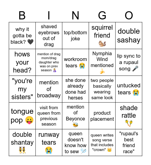 Drag Race 17 Bingo Card