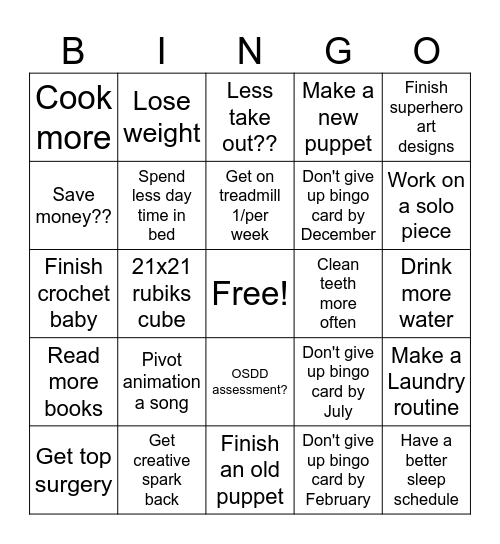 New Years Bingo Card