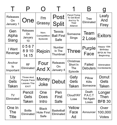 TPOT 15 Bingo Card