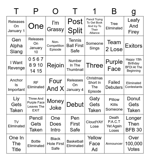 TPOT 15 Bingo Card