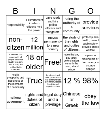 Chapter 1 Bingo Card