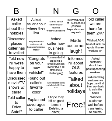 Enriching Relationships Bingo Card