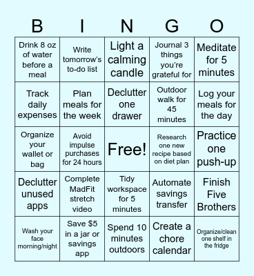 January Goal Bingo Card Bingo Card