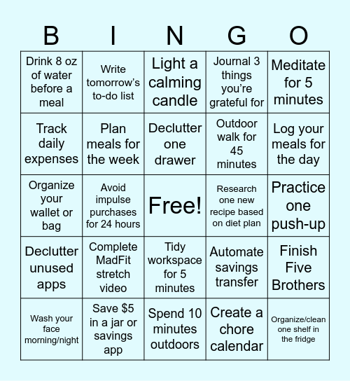 January Goal Bingo Card Bingo Card