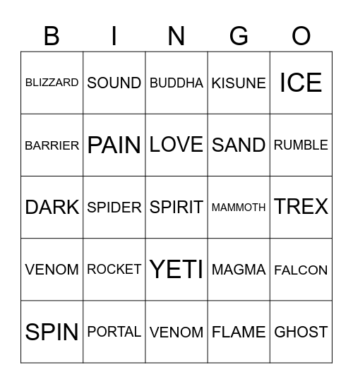 Blox Fruits fruits Bingo Card