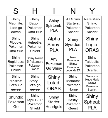 2025 Shiny Bingo Card