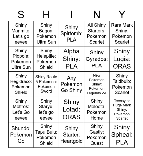 2025 Shiny Bingo Card
