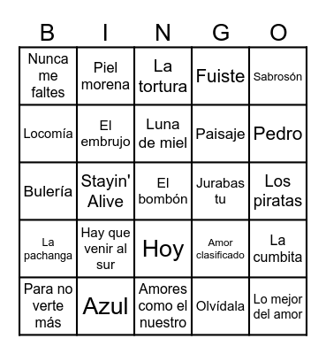 Bingo Musical Pancho Bingo Card