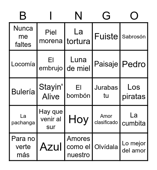 Bingo Musical Pancho Bingo Card