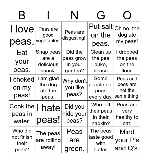 Sentence Bing0 Bingo Card