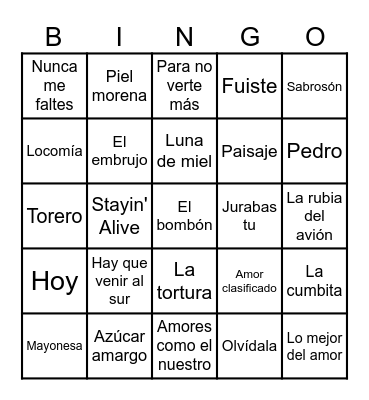 Bingo Musical Pancho Bingo Card