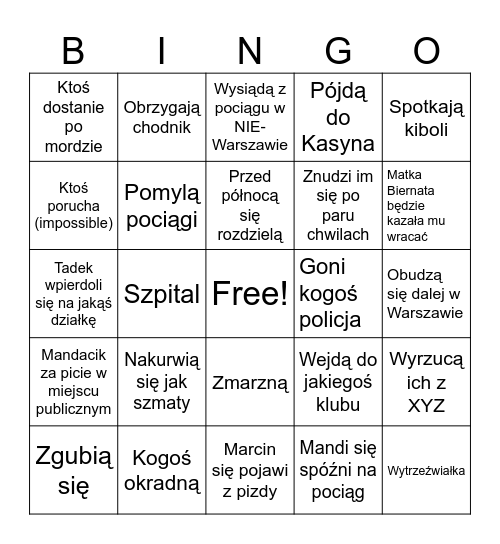 Sylwester w Warszawie bingo Card