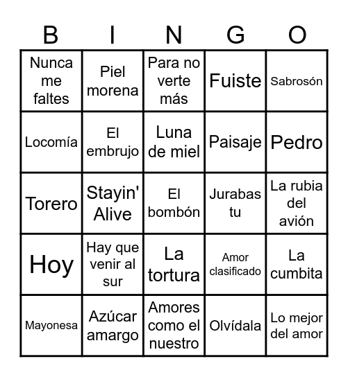 Bingo Musical Pancho Bingo Card