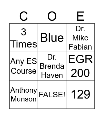 COE Academic Advising BINGO Card