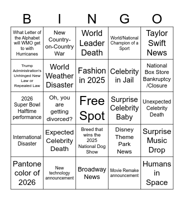 2025 World Life BINGO Card