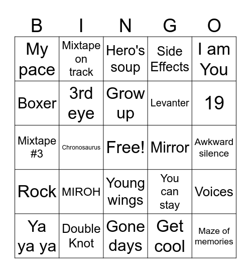 SKZ Songs Bingo Card