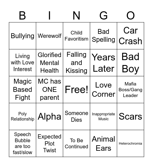 Gacha Life Tropes Bingo Card