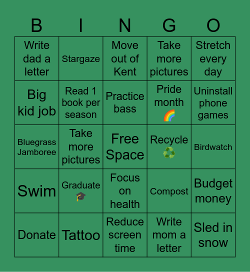 Ella's 2025 Bingo Card