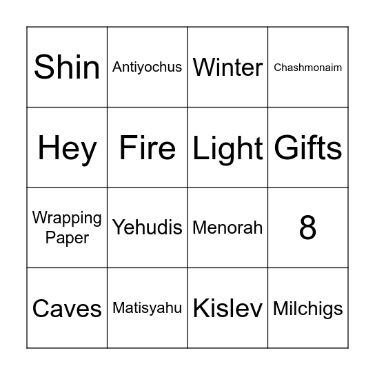 CHANUKA BINGO Card
