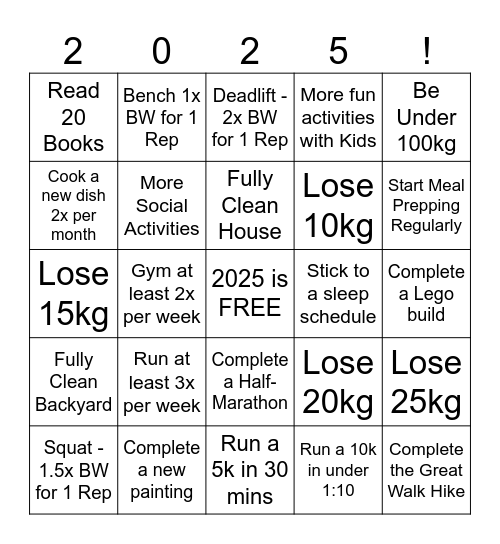 2025 Goals Bingo Card