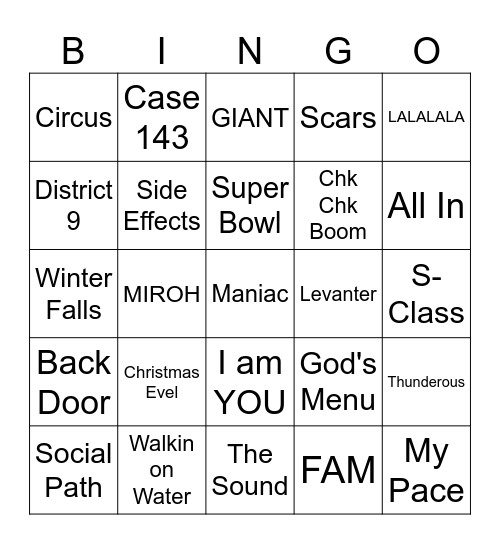 SKZ Title Tracks Bingo Card