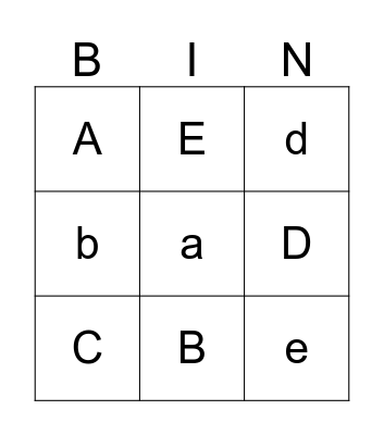 Letters Bingo Card