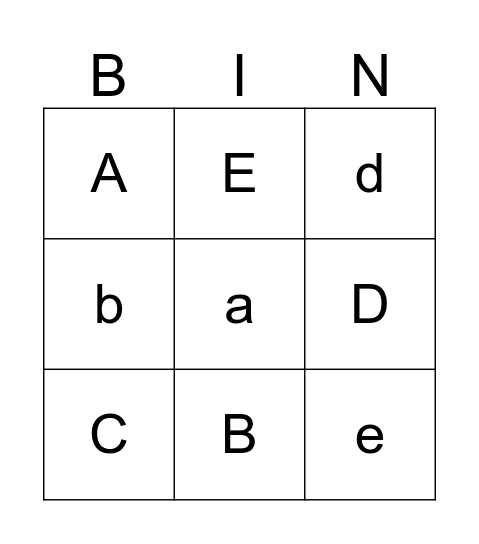 Letters Bingo Card