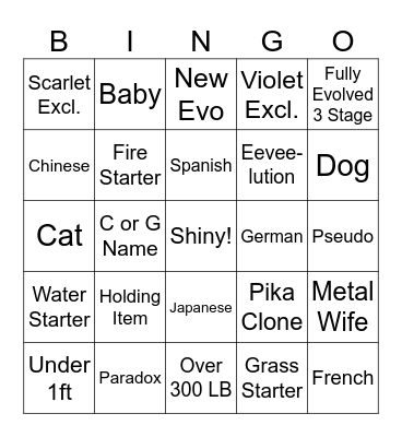 Pokemon Surprise Trade Bingo Card