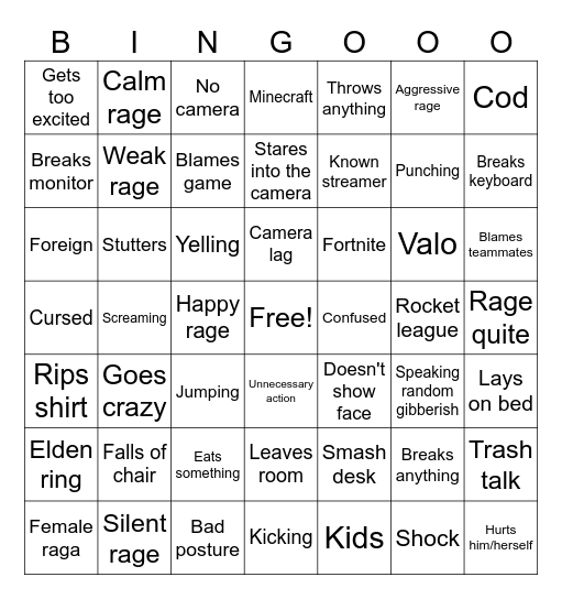 Gamer rage again... Bingo Card