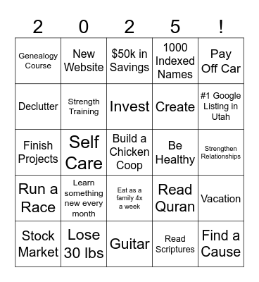 Vision Board Bingo Card