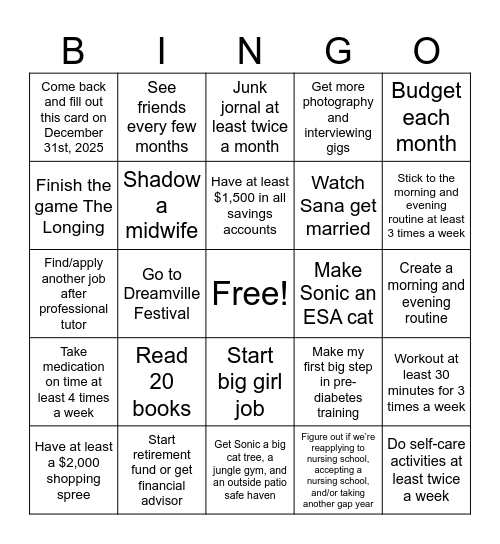 2025 Bingo Card Bingo Card