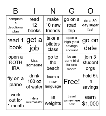 2025 New Years Resolutions Bingo Card