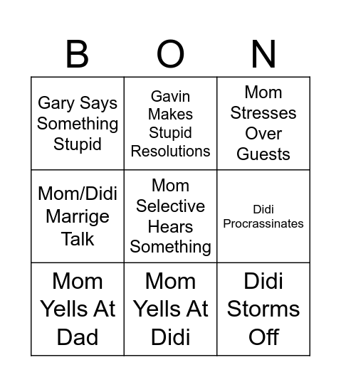 New-Years Bingo! Bingo Card